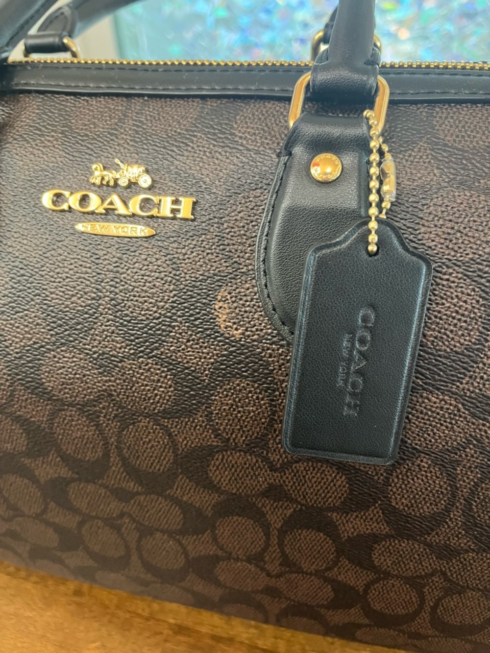 Coach large Rowan in signature canvas walnut/black with gold hardware - Picture 11 of 11